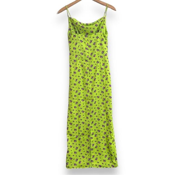 UO | 90s Spaghetti Strap Camisole Tube Dress Neon Floral Satin Stretch XS NWOT - Picture 6 of 9